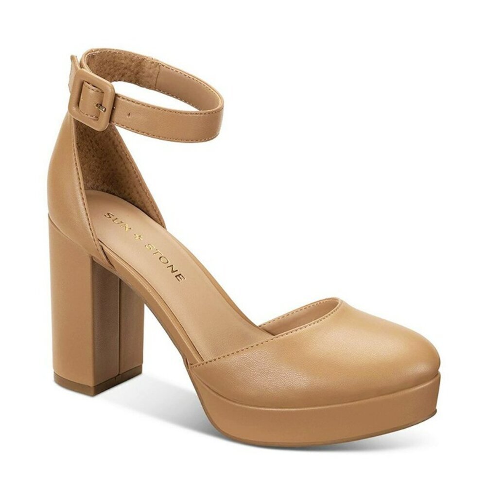 Sun + Stone Women's Birdey Nude Ankle Strap Platform Pumps Size 9.5 (MSRP $80)